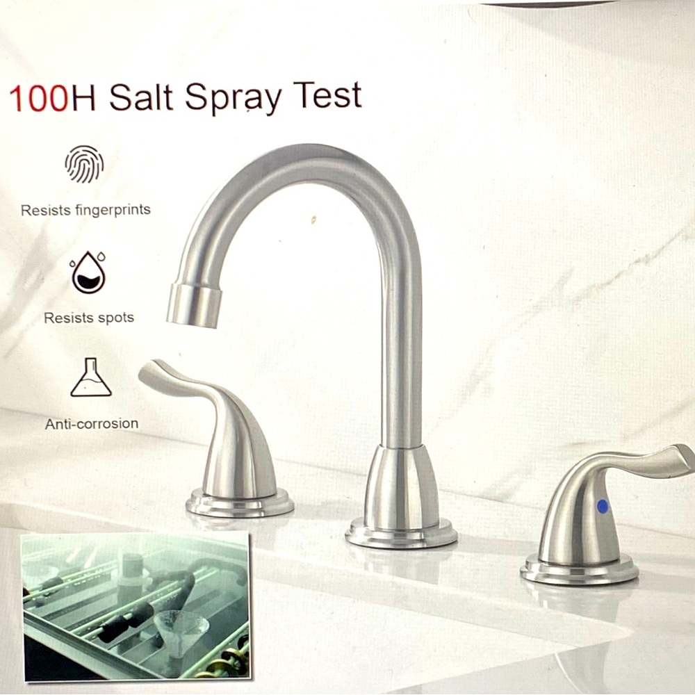 NIB RKF Bathroom Faucet for Sink 3 Hole Brushed Nickel 8 inch with Drain